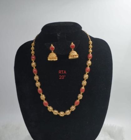 Geru Polish Coral Nakshi Ball necklace set